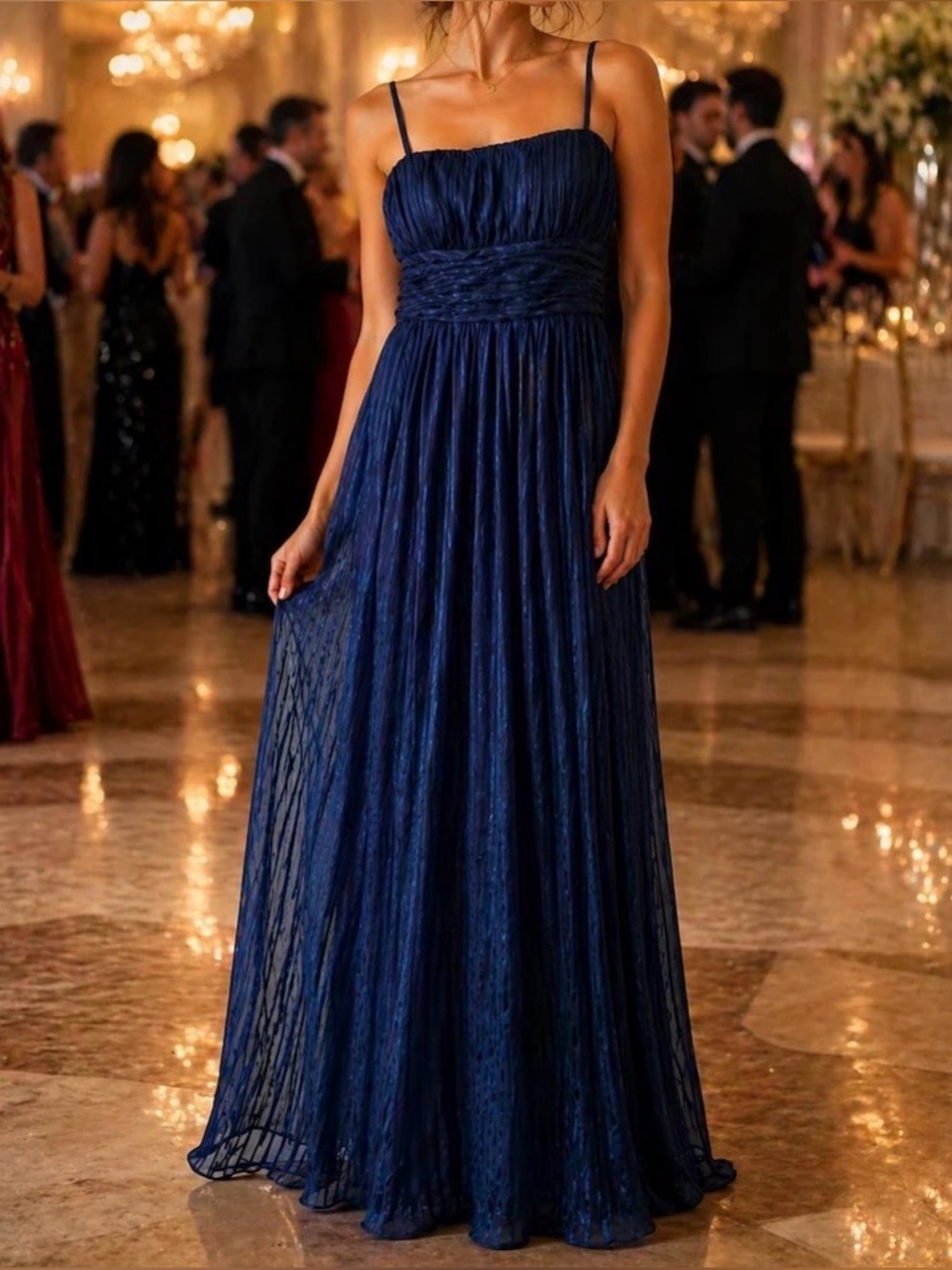 BCBGMaxAzria Navy Ruched Evening Gown Cocktail Bridesmaid Deep Blue Dress